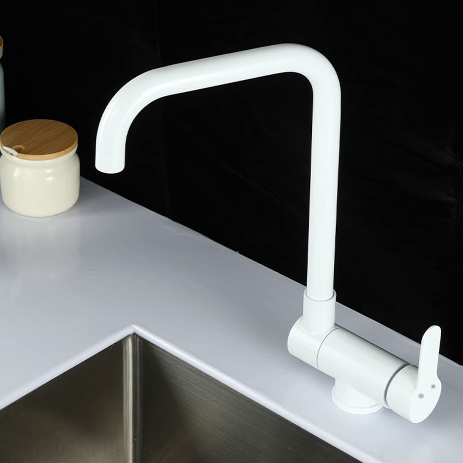 Grifo de Cocina Blanco Abatible, Grifo Cocina para Ventana Grifo de Fregadero Acero Inoxidable Giratorio Agua Fría y Caliente, Grifo Fregadero Cocina Abatible-B
