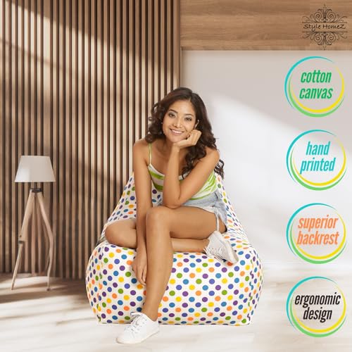 Image of Style Homez Hackey Cotton Canvas Polka Dots Printed Bean Bag XXL XXL Size Filled with Beans Fillers