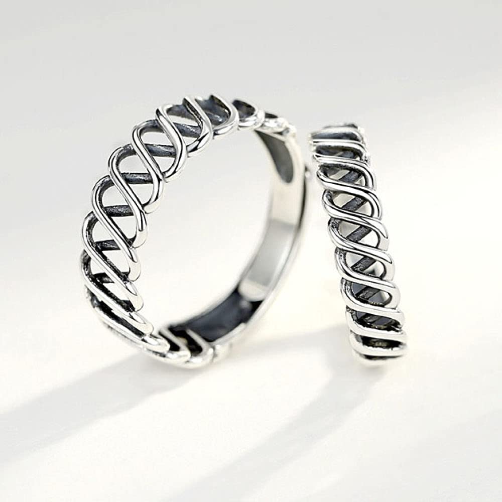 Anello per Coppia Regolabile S925 - Anello per Dito Aperto e Vuoto con Intreccio in Rete retrò, Vecchio Anello impilabile Vintage, Regali economici per Ragazze La