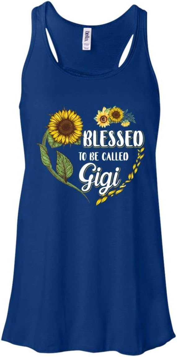 TeesPass Women's Blessed to Be Called Gigi Sunflower Shirt Flowy Racerback Tank Top