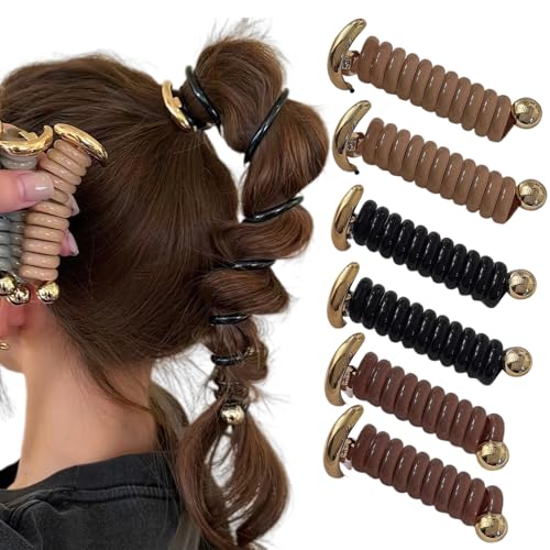 6 Pcs Braided Telephone Wire Hair Bands Elegant Spiral Hair Ties Phone Cord Hair Coils No Crease Hair Bands Ponytail Holders Hair Accessories for Women Thin Thick Hair Party Daily Use