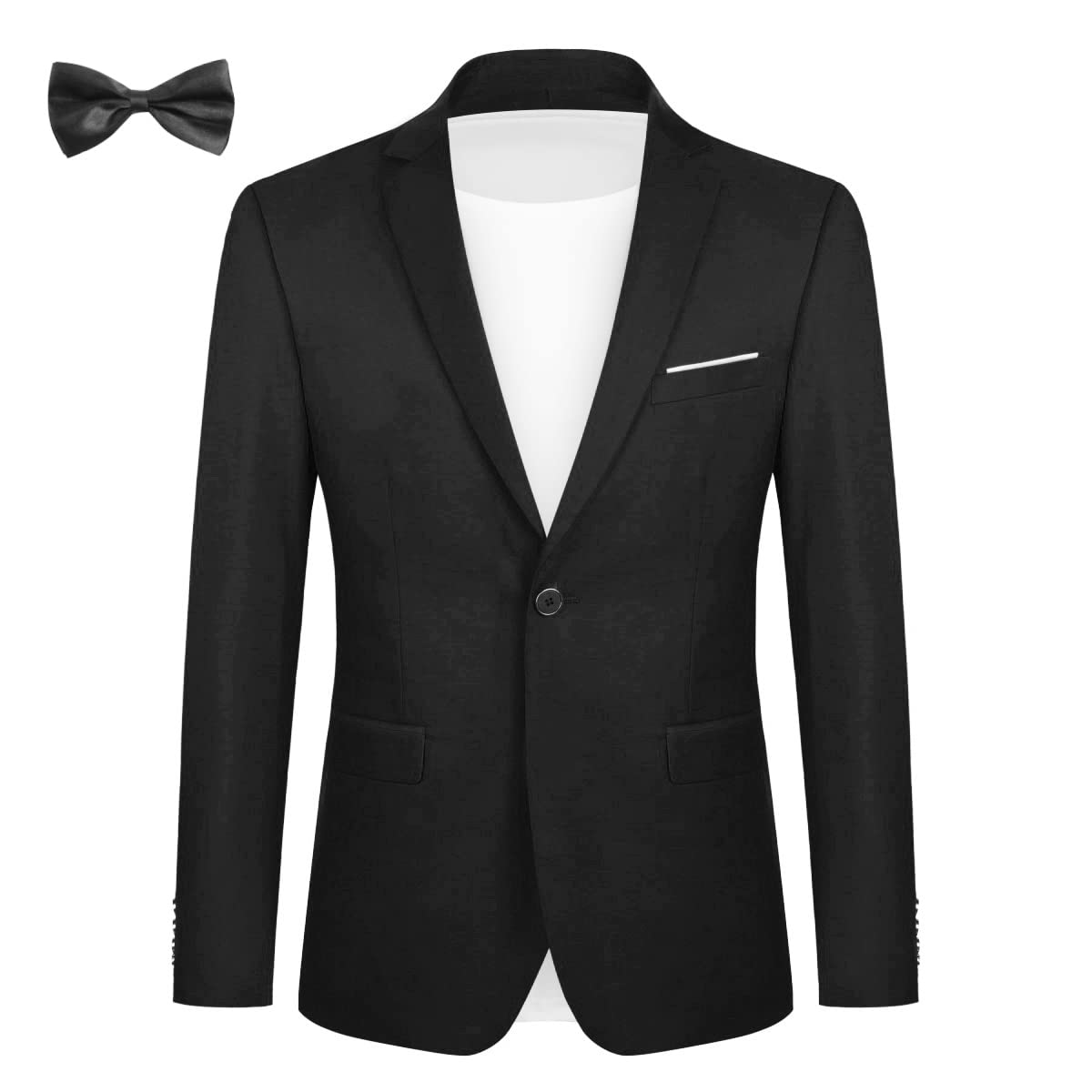 YFFUSHI Blazer da Uomo con Papillon Giacca da Abito Slim Fit con 1 Bottone Elegante Formale da Lavoro