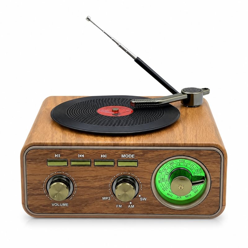 Elevea 𝟏𝟓 𝐘𝐞𝐚𝐫 𝐋𝐨𝐧𝐠 𝐋𝐢𝐟𝐞 𝐖𝐚𝐫𝐫𝐚𝐧𝐭𝐲 Retro Wireless Record Player with Bluetooth Speaker, FM Radio, Portable Vintage Style Music Player, Antenna, Home and Outdoor Audio-image-37