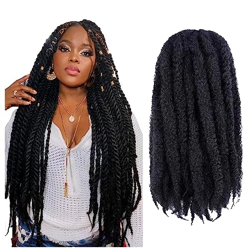 ToyoTress Marley Twist Braiding Hair - 18 Inch 6 Packs Black Marley Hair For Faux Locs, Afro Kinky Curly Crochet Braids Synthetic Braiding Hair Extensions (18 Inch, 1B-6P)
