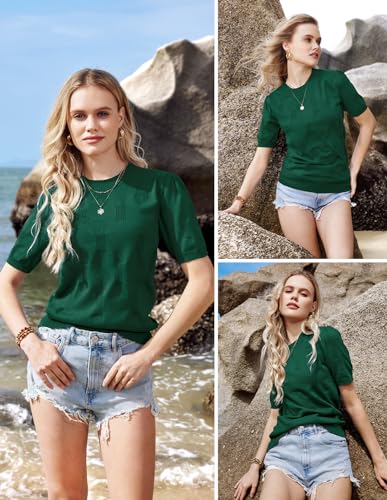 Image of Arach&Cloz Women's Short Sleeve Crew Neck Sweaters Trendy Teacher Work Tops | Lightweight&Breathable Fabric, Texture Knit Design, Relaxed Fit, Business Casual Outfits, Teacher Work Tops Fall 2026