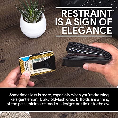 Carbon Fiber Card Holder Metal Aluminum Wallet RFID Anti-theft Swipe Credit Card Holder (Gold)2