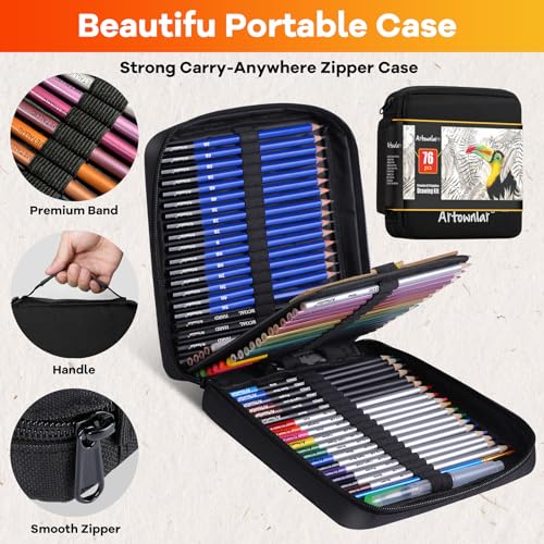 Artownlar-76-Art-Set-Drawing-Supplies-Pro-Sketching-Kit-for-Artists-Adults-Teens-Kids-Sketch-Book-Coloring-Book-Graphite-Charcoal-Watercolor-Metallic-Colored-Pencils-in-Gift-Case