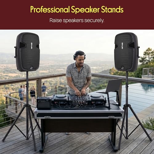 Image of Pyle Universal Dual PA DJ Tripod 2 Speaker Stand Kit with Adjustable Height & Storage Bag Constructed with Heavy Duty Durable Steel & Lightweight for Easy Mobility Safety PIN Screw Locks PSTK107,Black