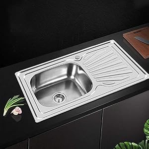 Fregadero de cocina de acero inoxidable – 1 bandeja – Rectangular – 90 × 50 × 15 cm