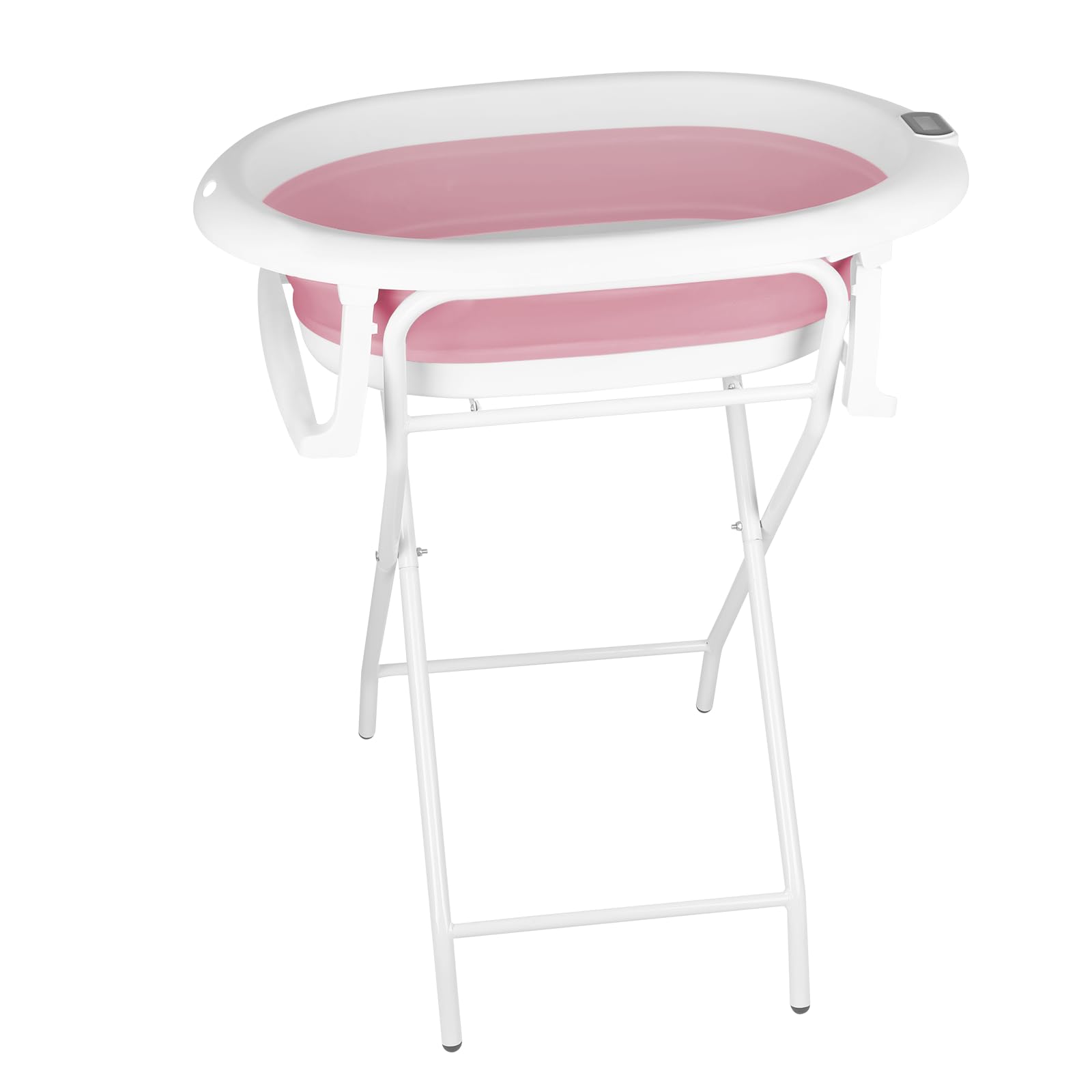 Mul-Bobutica - Bañera plegable para bebé, con soporte, termómetro 2.0, asiento y kit de drenaje, bañera de bebé sobre pie, apto para bebés de 0 a 3 años (rosa)