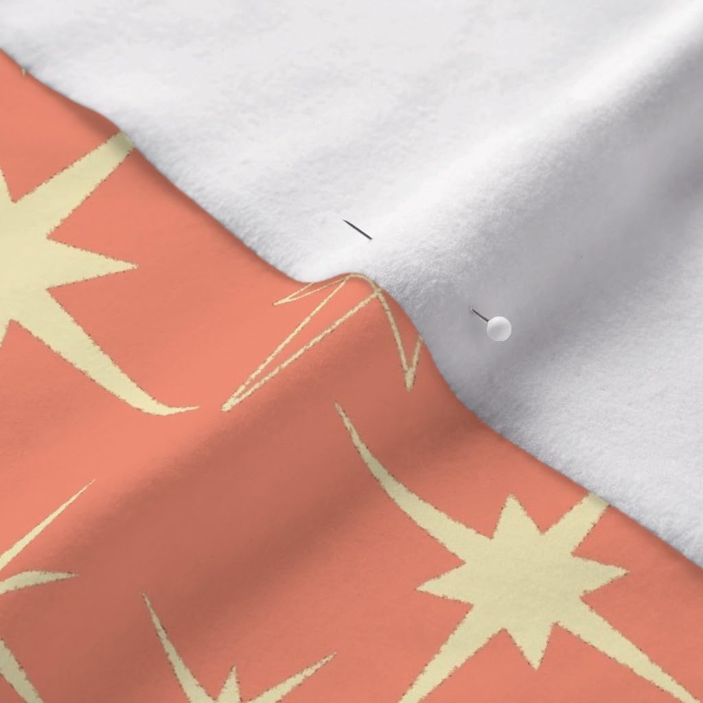 Spoonflower Fabric - Mid Century Atomic Stars Coral Printed on Polartec(R) Fleece Fabric by The Yard - Sewing Blankets Loungewear and No-Sew Projects
