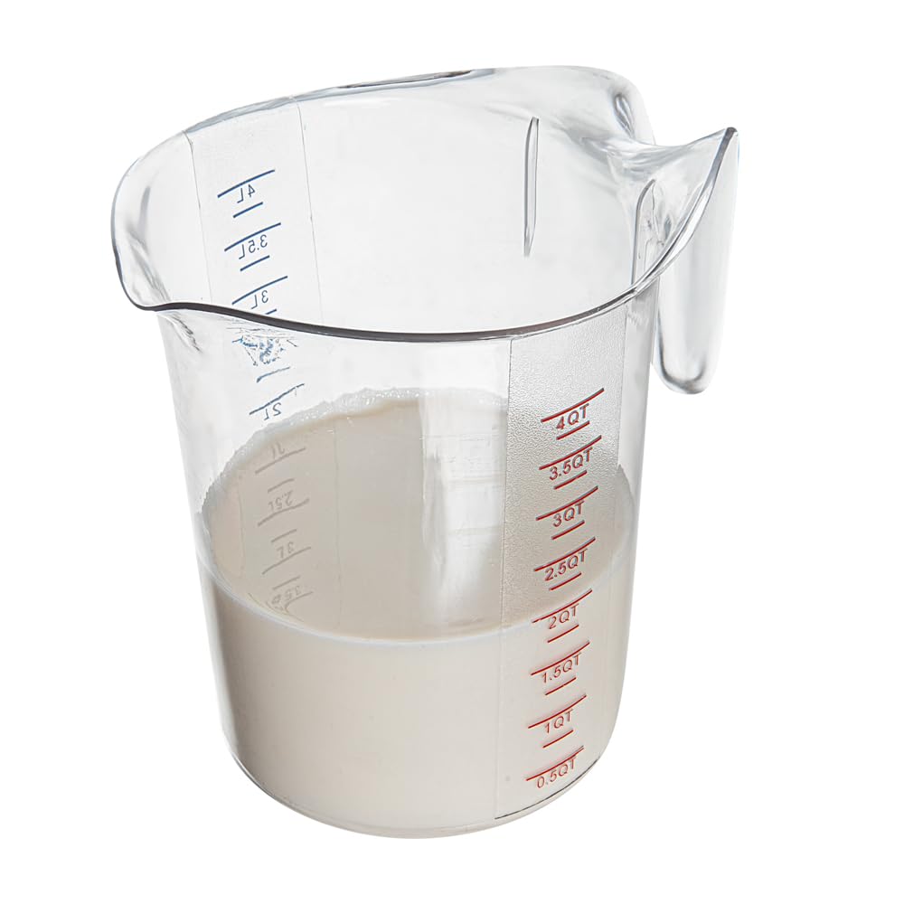 RW Base - Tarros medidores de 4 cuartos de galón, 10 vasos de medición duraderos, unidades métricas e imperiales, boquilla en forma de V, tazas medidoras de plástico transparente, mango con agarre