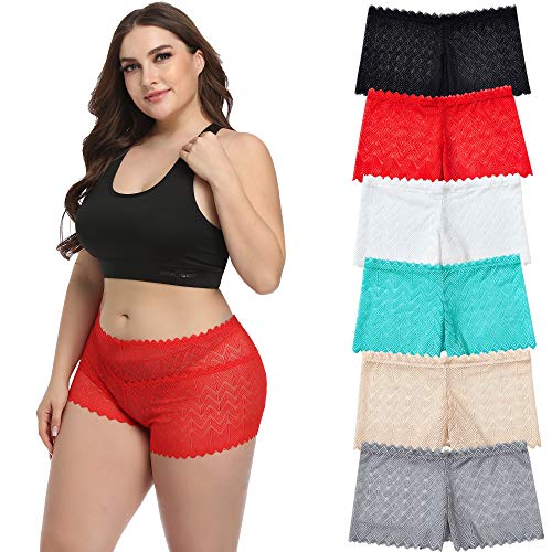 Wemoven Women's Lace Underwear Plus Size Boyshort Panties Hipster Panty-6Pack (XL, 6 Pack)