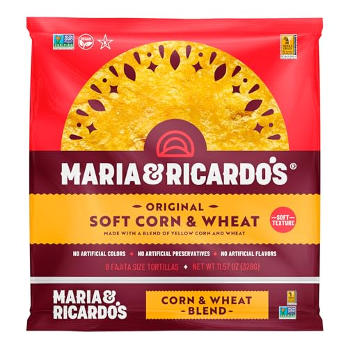 Maria & Ricardo's Soft Yellow Corn Tortillas. (3 Pack) Made from a blend of corn and wheat. Non GMO PV. Vegan. Kosher.