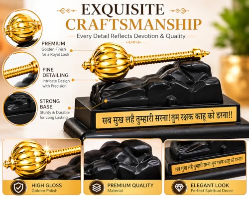 Image of Hanuman Gada Gold Plated Idol for Car Dashboard, Home Decor & Office Table | Bajrangbali Murti for Pooja Room | Spiritual Gift Item for Housewarming | Gold | 6 cm