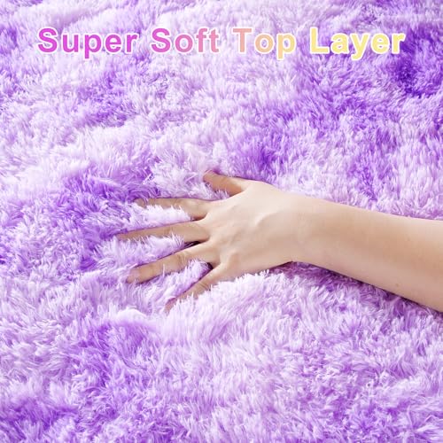Purple 5x7 Fluffy Area Rug for Kids Playroom, Nursery Room Living Room