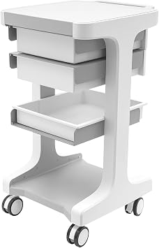 3 Tier Utility Cart with Wheels, Mobile Storage Cart with 2 Drawers Load Capacity About 110lbs, Beauty Salon Trolley with 4 Wheels 2 with Brakes for Medical, Hospitals, Clinics, Spas, Labs Grey