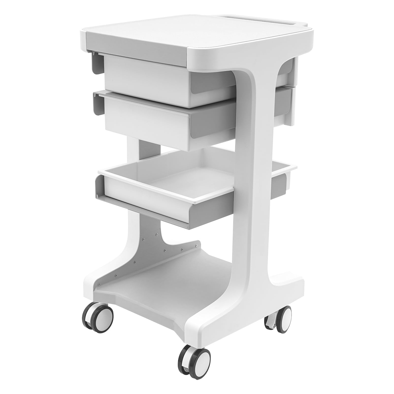 OUKANING Medizinischer Wagen mit 2 Schublade 41x41x67cm Gerätewagen Arbeitswagen 50kg Beauty Salon Trolley mit Ablagefach Salonwagen Kosmetikwagen 4 Universal Rädern Friseur Rollwagen (Grau)