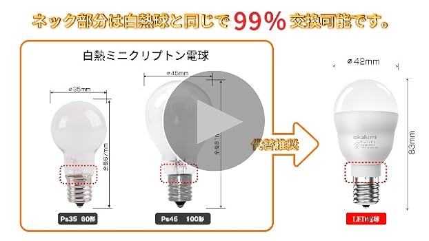 tY様17口 Amazon | okalumi LED電球 ミニクリプトン型電球 E17口金 100W形相当