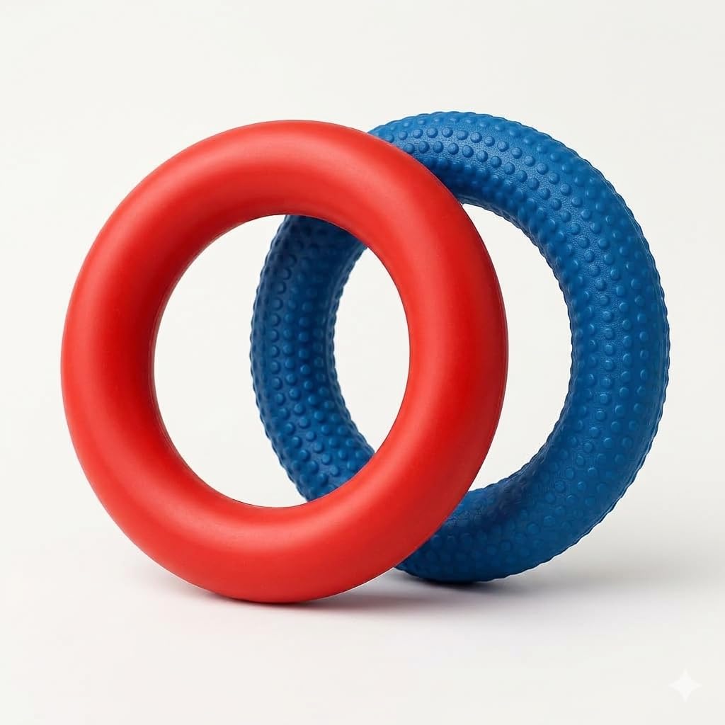 Frisbee Tennikoit Rings Combo Pack | 1 Dotted + 1 Plain Throw Ring | Soft Rubber Flying Rings for Kids & Adults | Outdoor Sports Game-image-1