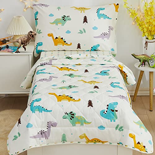 Brandream Toddler Bedding Sets For Boys Dinosaur Children's Bed Set 4-Piece Cotton Bed In A Bag Animal Comforter, Mattress Sheet, Top Sheet And Envelope Pillowcase #TOP5