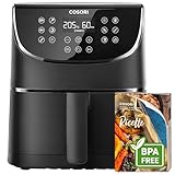 COSORI Friggitrice ad Aria 5,5 Litri, Air Fryer, 1700W, 13 Funzioni, 85% Meno Olio, 75℃-205°C, 40 Ricette Italiane, Display Digitale, CP158 Nero, Piastra o Cestello interiore Spedizione Casuale