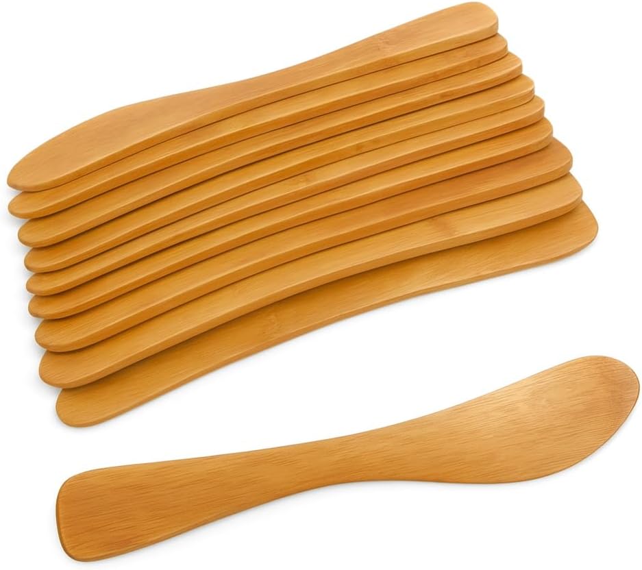 JapanBargain 3793, 10-Pack Bamboo Butter Knives Spreaders, Jam Spreader Spatula Set for Peanut Butter, Jelly, Cream, Mustard, Mayonnaise