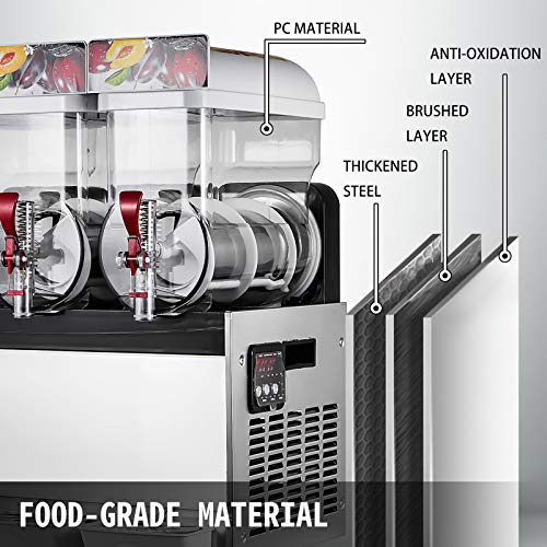 Happybuy 110V Commercial Slushy Machine 15L x 3 Tank Frozen Drink Machine 500W Commercial Margarita Machine Stainless Steel Suitable for Supermarkets Cafes Restaurants Snack Bar - Thumbnail 4