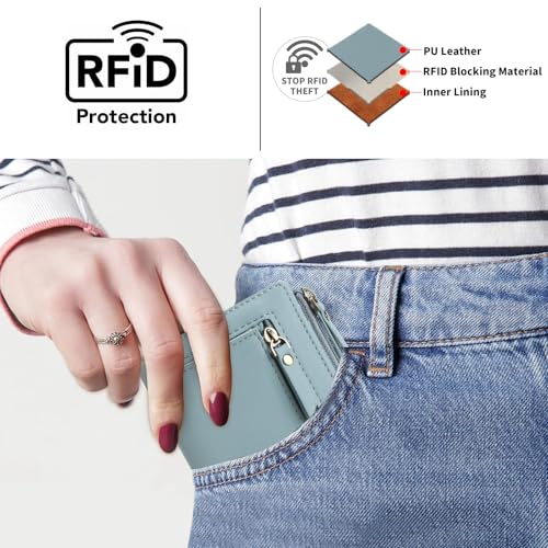 Image of GOIACII Small Women's Wallet Compact Bifold Credit Card Holder Mini Ladies Purse with 2 Zipper Coin Pockets
