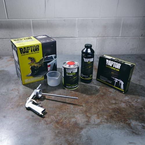 Raptor Black Urethane Spray-On Truck Bed Liner Kit, Protective Paint with Spray Gun, for Tailgates & Trucks, Vehicle Undercoating, 4 Litres