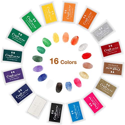 Ink Stamp Pads, UBEGOOD Finger Ink Pads for Kids, Washable Craft Stamp Pad, DIY for Rubber Stamps, Paper, Scrapbooking, Wood Fabric, Best Gift for Kids (16 Pack)