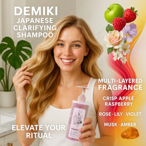Image of DEMIKI Shampoo for Women,Japanese Shampoo for Oily Hair, Sulfate Free & Paraben Free, Keratin Care,Organic Rose Scent, Clarifying,Moisturizing, Volumizing Hair Care, Anti Dandruff 450ml,16oz