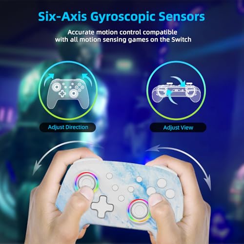 Image of NexiGo Wireless Controller (No Deadzone) for Switch 2 and Switch, Extra Controllers for Nintendo Switch Controllers, Bluetooth Switch Controller, Turbo and LED Light (White & Blue)