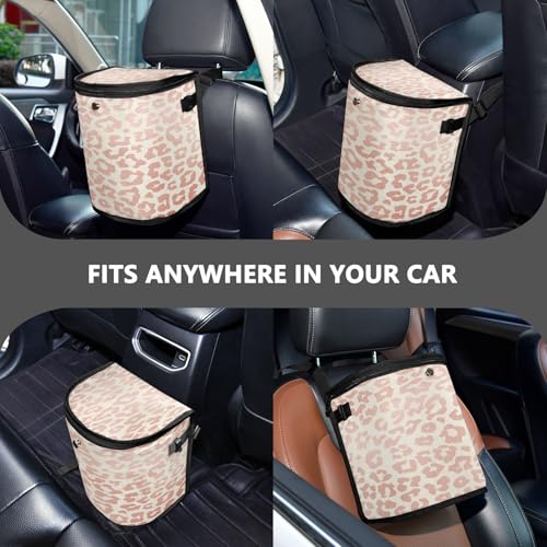 Image of senya Car Trash Can Car Garbage Can Car Waste Basket,Rose Gold Leopard Print Cheetah Leak-Proof Car Trash Bin, Car Trash Hanging Car Accessories Interior Car Organizer Bag