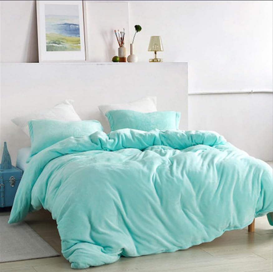 Image of Amazing Super Soft Double Bed Woollen Quilt Cover, 310TC Warm Duvet Cover, Woolen Duvet Cover /Rajai Cover /Blanket Cover /Quilt Cover King Size=90x100 Inches, Winter Blanket Cover (Aqua)
