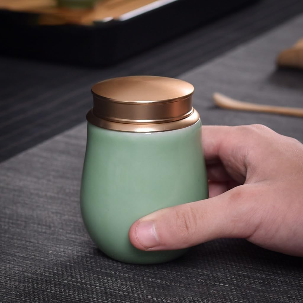 SONGCHAO Sugar Jar Celadon Sealed Tea Can, Travel Portable, Small Warehouse, Ceramic Moisture-Proof Box Tea Canister(B)