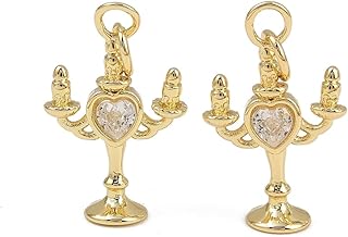 KitBeads 10Pcs Gold Plated Candlestick Charms Candle Holder Clear Cubic Zirconia Charms for Necklaces Bracelets Earrings Sparkly Jewelry Making