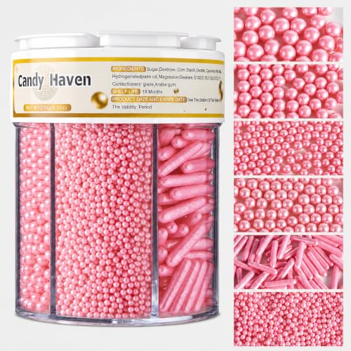 Image of Sprinkles for Baking Edible Sugar Confetti 10.8oz, Nonpareils & Sugar Pearls - Six Pearl Sprinkles Mix Cake Decorations, Cookies, Cupcakes, Dessert Toppings (Spring Pastel Colors) pink