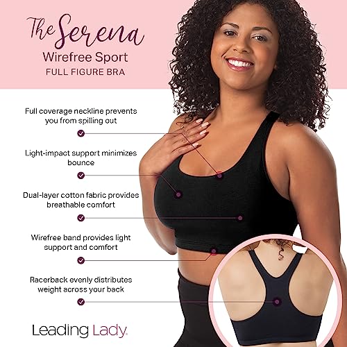 LEADING LADY, The Serena, Wireless Sports Bra for Women, Light Support, Racerback, Dual-Layer Cotton, Full Coverage3