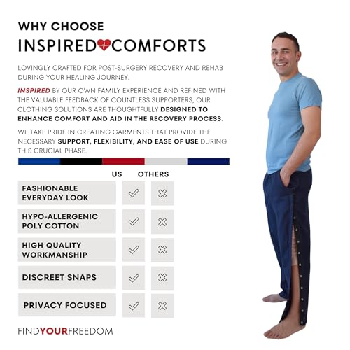 Image of Inspired Comforts Unisex Tearaway Post Surgery Recovery Pajama Pants with Side Snaps & Pockets