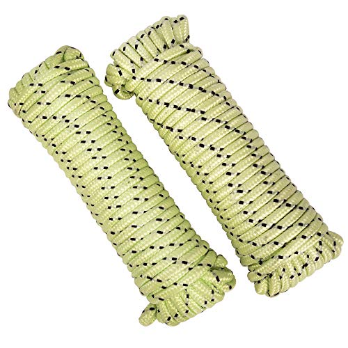 Nylon Rope Paracord Twine - 1/4 inch by 50ft, 16 Strands Diamond Braided,Loading Capacity 280Lbs, Twin Pack, Using for Camping and Outdoor Living (Twin Pack, Fluorescene)