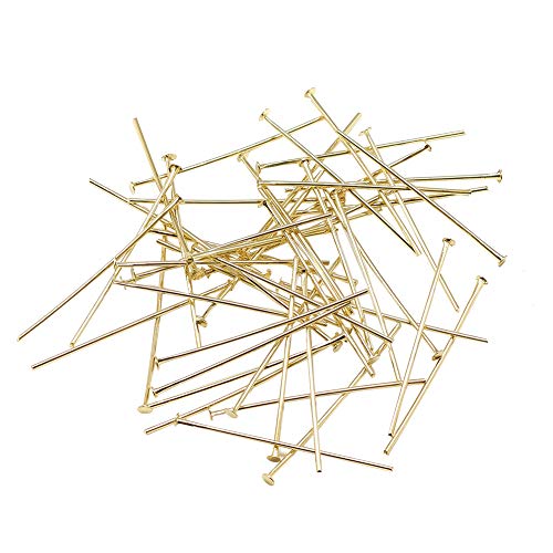 CHGCRAFT 500pcs Brass Flat Head Pins Metal End Headpins Findings for Jewelry Beading Dangle Earring Making, Real 18K Gold Plated