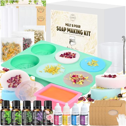 Jcoos Soap Making Kit, DIY Soap Making Kit for Adults, Kids - Shea Butter Glycerin Melt and Pour Base, Molds, Dye, Fragrances, Dried Flowers, DIY Craft for Kids Beginners Girls, Gift Boxes for Women