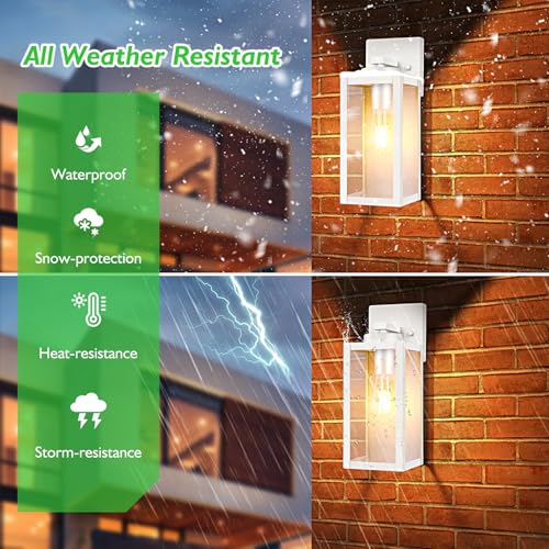Image of BesLowe Outdoor Wall Light, Modern Exterior Porch Sconce Lighting, White