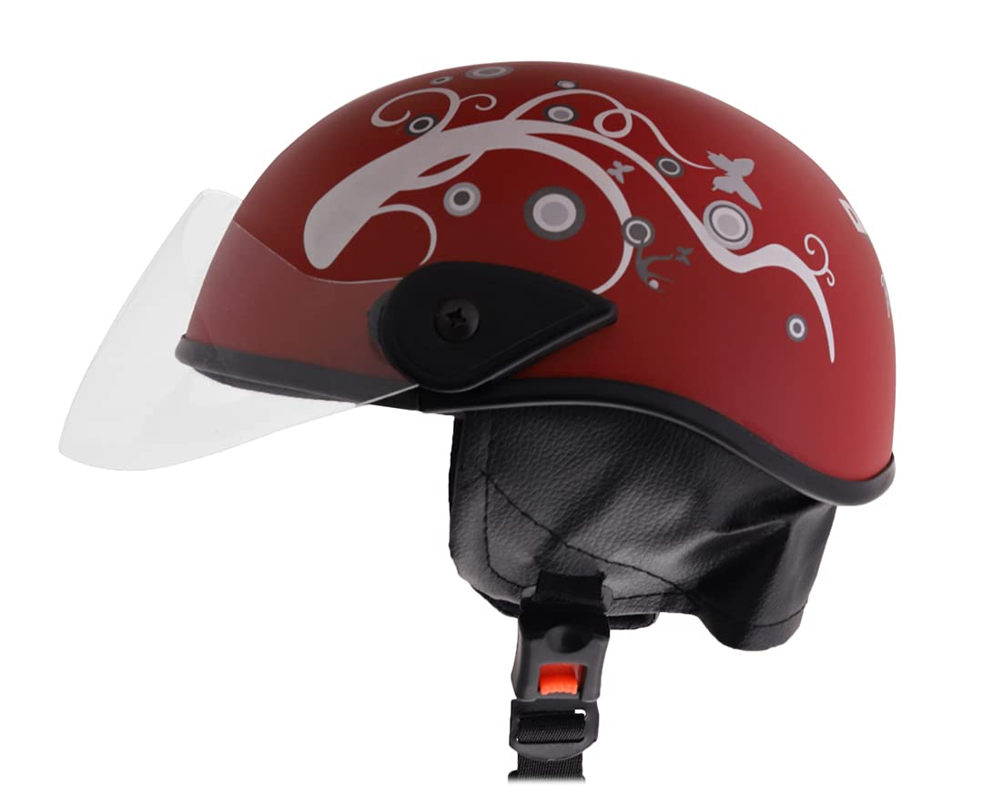 Western Era Stylish Half Face Helmet for Kids || Baby Safety and Comfort || (3-12 Years) (Maroon Matte) (Silver Sticker) (Non-Motorized)-picture-34