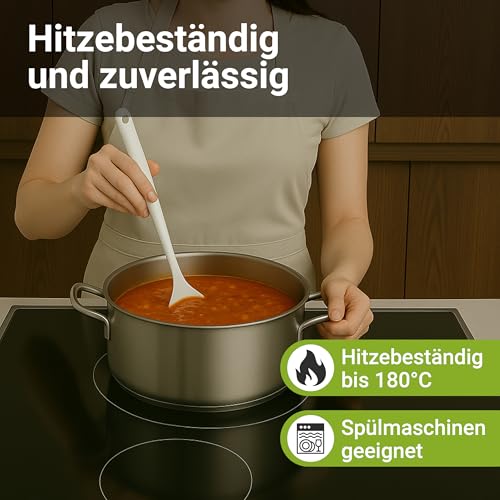 Foto von Kigima Kochlöffel Set 4 Stück in Weiß– Hochwertige Küchenutensilien aus hitzebeständigem Kunststoff – ideales Küchenhelfer Set für Ihre Küche – vielseitiges Kochbesteck Set