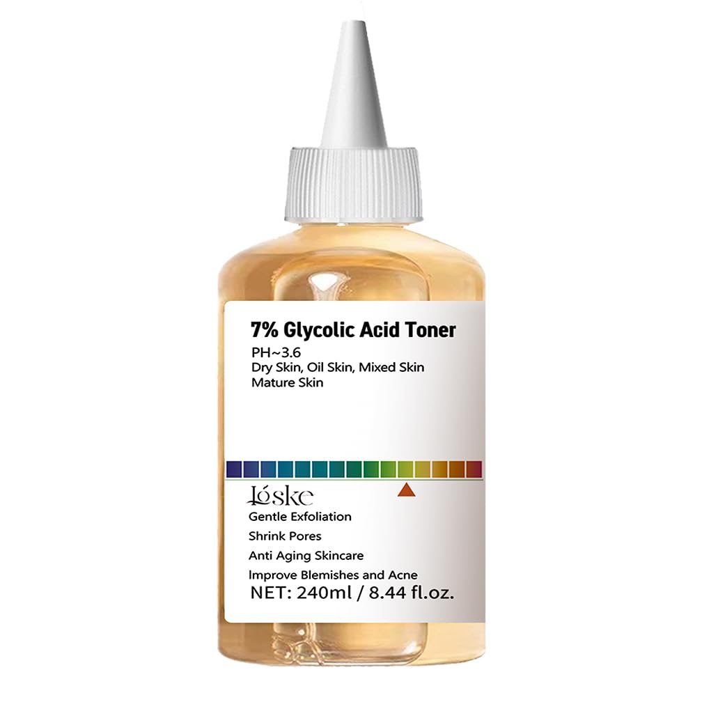 7% Glycolic Acid Face Exfoliating Toner for Clear Skin, Pore Minimizer, Radiant Complexion Enhancer, Daily Use Gentle Formula