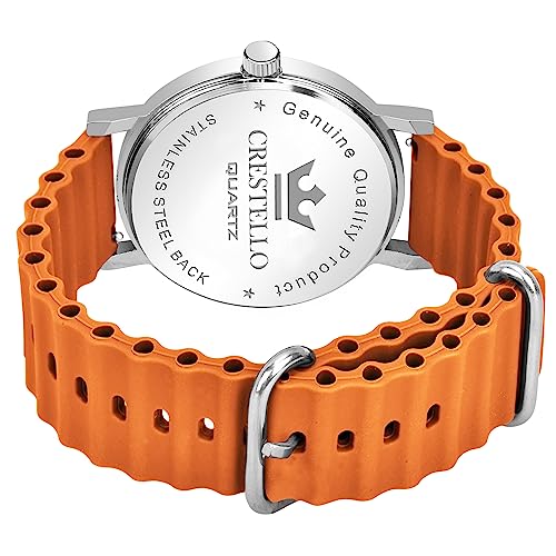 Image of CRESTELLO Silicone Strap Analog Wrist Watch for Men (Black /Blue /Grey /Green /Orange /Wine Red Strap)