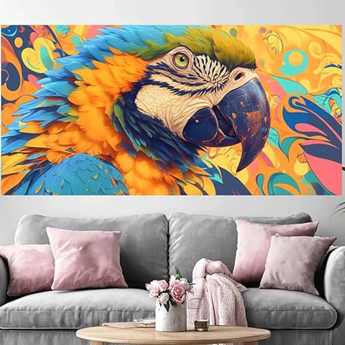 Peinture diamant perroquet 50x100cm : toile canevas broderie 5D de qualité supérieure
