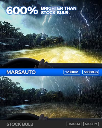 Image of Marsauto H3 Led Bulb Yellow 12,000LM, 600% High Bright H3LL /H3 Fog Lights Led, 3000K Amber Yellow 50000 Hour Lifespan, 1:1 Size H3 Fog Bulb for Car, Tail Light Covers, Pack of 2